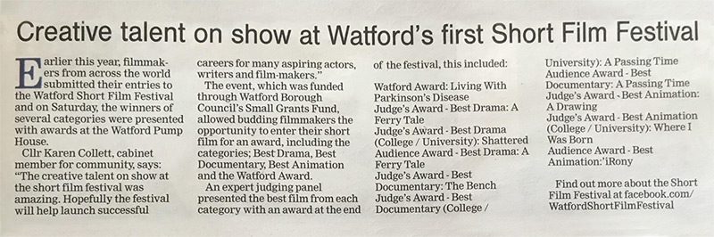 Watford Observer Inaugural Short Film Festival